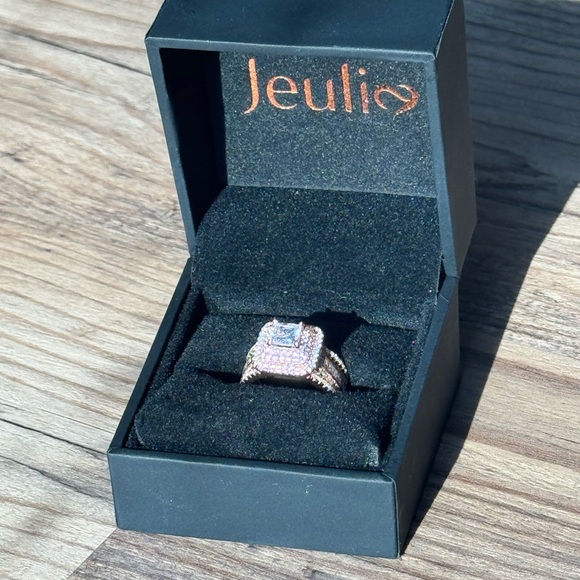 Rose Gold Three Square Halo Bridal Set - size 6